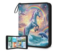 Classeur pour cartes à collectionner 4 poches, 400 poches, sac de rangement double face avec pochettes amovibles, motif licorne, dauphin, arc-en-ciel, coloré, protecteur d'album pour collectionneurs