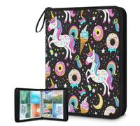 Classeur pour cartes à collectionner 4 poches, 400 poches, sac de rangement double face avec pochettes amovibles, motif licorne colorée donut et crème glacée pour collectionneurs