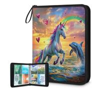 Classeur pour cartes à collectionner 4 poches, 400 poches, sac de rangement double face avec pochettes amovibles, motif licorne, arc-en-ciel, queue, cœurs, protecteur d'album pour collectionneurs