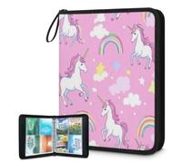 Classeur pour cartes à collectionner 4 poches, 400 poches, sac de rangement double face avec pochettes amovibles, motif licorne, arc-en-ciel, rose, protecteur d'album pour collectionneurs