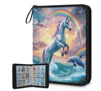 Classeur pour cartes à collectionner 4 poches, 900 poches, sac de rangement double face avec pochettes amovibles, motif licorne, dauphin, arc-en-ciel, coloré, protecteur d'album pour collectionneurs