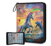 Classeur pour cartes à collectionner 4 poches, 900 poches, sac de rangement double face avec pochettes amovibles, motif licorne, arc-en-ciel, queue, cœurs, protecteur d'album pour collectionneurs