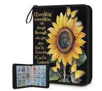Classeur pour cartes à collectionner 9 poches, 900 poches, sac de rangement double face avec pochettes amovibles, motif tournesol avec citations inspirantes, porte-cartes pour collectionneurs