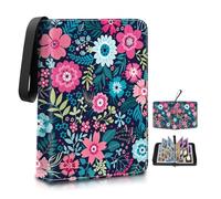 Classeur pour cartes à collectionner à 4 poches avec 50 pochettes amovibles - 400 capacités de rangement à fermeture éclair pour cartes MTG, TCG et cartes de sport (fleur bohème)
