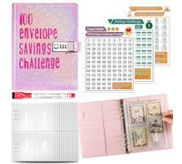 Classeur pour défis de 100 enveloppes, classeur pour défis pour économiser de l'argent - Livre et classeur de l'enveloppe, pochettes pour espèces et frais portables résistants aux déchirures