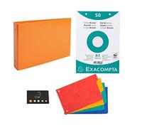 Classeur Pour Fiches + 100 Fiches Bristol A5 Quadrillées Perforées + 4 Intercalaires + 1 Index Adhésif Blumie (Orange)