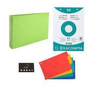 Classeur Pour Fiches + 100 Fiches Bristol A5 Quadrillées Perforées + 4 Intercalaires + 1 Index Adhésif Blumie (Vert Pomme)