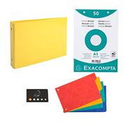 Classeur Pour Fiches + 100 Fiches Bristol A5 Quadrillées Perforées + 4 Intercalaires + 1 Index Adhésif Blumie (Jaune)
