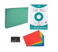 Classeur Pour Fiches + 100 Fiches Bristol A5 Quadrillées Perforées + 4 Intercalaires + 1 Index Adhésif Blumie (Vert Foncé)