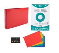 Classeur Pour Fiches + 100 Fiches Bristol A5 Quadrillées Perforées + 4 Intercalaires + 1 Index Adhésif Blumie (Rouge)