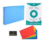 Classeur Pour Fiches + 100 Fiches Bristol A5 Quadrillées Perforées + 4 Intercalaires + 1 Index Adhésif Blumie (Bleu Ciel)