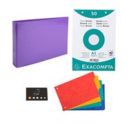 Classeur Pour Fiches + 100 Fiches Bristol A5 Quadrillées Perforées + 4 Intercalaires + 1 Index Adhésif Blumie (Violet)