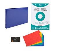 Classeur Pour Fiches + 100 Fiches Bristol A5 Quadrillées Perforées + 4 Intercalaires + 1 Index Adhésif Blumie (Bleu Foncé)