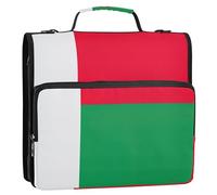Classeur professionnel à fermeture éclair à 3 anneaux de 3,8 cm, drapeau de Madagascar, plusieurs poches, grand porte-documents avec bandoulière pour l'école