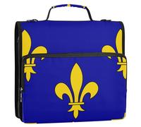 Classeur professionnel de 3,8 cm à 3 anneaux robuste avec drapeau de l'Ile de France à fermeture éclair, multi-poches, grand classeur avec bandoulière pour l'école