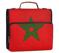 Classeur robuste à 3 anneaux avec fermeture éclair et bandoulière - 3,8 cm - Drapeau du Maroc - Facile à transporter - Organiseur pour école/bureau