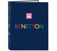 Safta Benetton DAMERO Classeur avec feuilles 4 anneaux, idéal pour enfants de différents âges, confortable et polyvalent, qualité et résistance, 26,5 x 33 cm, bleu marine, M, Décontracté