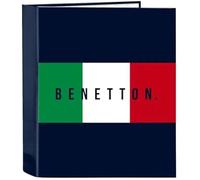 Safta Benetton Flag Classeur à 4 anneaux, idéal pour enfants de différents âges, confortable et polyvalent, qualité et résistance, 27 x 6 x 33 cm, bleu marine, M, Décontracté