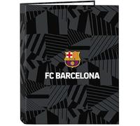 Safta F.C. Barcelona Black Classeur avec feuilles 4 anneaux, idéal pour enfants de différents âges, confortable et polyvalent, qualité et résistance, 26,5 x 33 cm, couleur noire