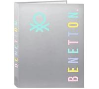 Safta -M067 Benetton Silver-Classeur avec feuilles 4 anneaux, idéal pour enfants de différents âges, confortable et polyvalent, qualité et résistance, 26,5 x 33 cm, couleur argent, standard