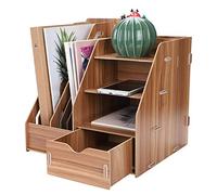 Classeur Support du Fichier en Bois Organiseur Boîte Stockage Rangement de Bureau Combinaison Multi-Fonction de Papeterie Module de Rangement avec Tiroir Etagère de Tri pour Livre Documents Magazines