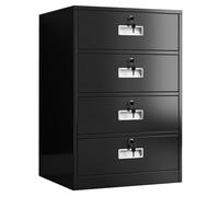 Classeur vertical à 4 tiroirs en métal noir avec serrure en acier durable pour la maison A4/juridique/courrier gestion sécurisée des documents.