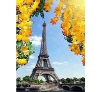 Classic 1000piece Puzzle Eiffel Tower Autumn Leaves Crafts Suitable for Home Wall Decoration and Gift 38x52cm