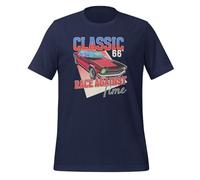Classic 66' Race Against Time Vintage Cars T-shirt unisexe adulte, bleu marine, XXL