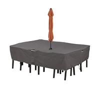 Classic Accessories Ravenna Housse rectangulaire ou ovale résistante à l'eau de 274,3 cm pour table et chaise de patio avec trou pour parapluie, nappe d'extérieur, 274,3 x 208,3 x 58,3 cm (L x l x H),