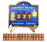 Classic Book Counter - Wooden Reading Challenge Decor, Lantern Pattern Plates with Numbers, Rustic Shelf Ornament with Charm, Study Room Display Accent, Educational Tracker for Students, Library
