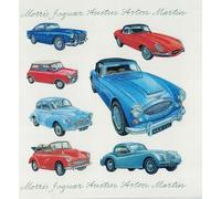 Classic British Cars Carte d'anniversaire Morris, Jaguar, Austin, Aston Martin, motif automobile vintage, intérieur vierge