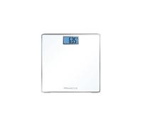 Rowenta Classic BS1501 Balance de salle de bain avec écran LCD, compacte, capacité de 160 kg, plateau en verre et arrêt automatique avec piles, couleur blanche