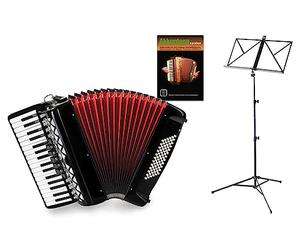 Classic Cantabile 72 Bass Accordéon "Secondo V" Set Noir, 34 touches aiguës | Accordéon 72 basses, 72 boutons de basse, 3 voix, 5 registres aigus, 2 sangles réglables en longueur, 5 x 19 cm, 6 kg, 15 kg