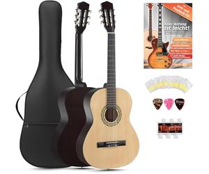 Classic Cantabile Acoustic Series AS-851-L Guitare Classique 7/8 pour Gaucher Set Débutant (Guitare de concert, housse/sac, école, CD, DVD, médiators, cordes, diapason) naturel