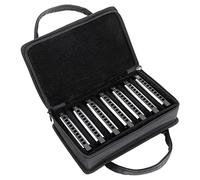 Classic Cantabile AHBS-7 Alabama Blues Harmonica Set de 7 harmonicas diatoniques - différentes tonalités - 10 anches en laiton - boîtier en acier inoxydable - avec étui & chiffon d’entretien