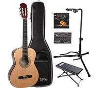 Classic Cantabile AS-851 Pack Guitare Classique 3/4 Nature - Cordes en Nylon d'étude - Guitare de concert idéale pour débutants, enfants - Avec accessoires, housse, accordeur et repose-pieds