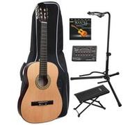 Classic Cantabile AS-851 Pack Guitare Classique 7/8 Nature - Cordes en Nylon d'étude - Guitare de concert idéale pour débutants, enfants - Avec accessoires, housse, accordeur et repose-pieds