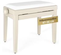 Classic Cantabile Banquette de Piano frêne Blanc Mat | bois massif, housse en velours côtelé blanc, assise 55 x 32 cm, mécanisme de broche, pieds en caoutchouc antidérapants