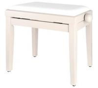 Classic Cantabile Banquette de Piano frêne Blanc Mat | bois massif, housse en velours côtelé blanc, assise 55 x 32 cm, mécanisme de broche, pieds en caoutchouc antidérapants