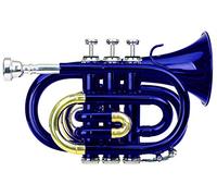 Classic Cantabile Brass TT-400 Trompette de Poche Sib (laiton, pavillon diamètre : 93 mm, perce : 11,8 mm, accord : Sib, incl. étui léger, embouchure, chiffon de nettoyage, gants) bleue