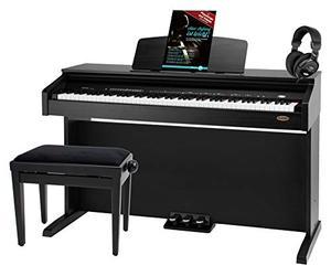 Classic Cantabile DP-210 SM E-Piano SET incl. banc, casque, méthode. Piano numérique 88 touches mécaniques, sorties casque, USB, métronome, 3 pédales, idéal débutants, noir.