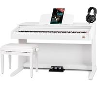 Classic Cantabile DP-210 WM Piano numérique 88 touches, 3 pédales, USB, casque, métronome, banc, méthode, partitions, blanc mat, idéal débutants.