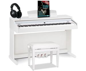 Classic Cantabile DP-50 WM Piano Numérique - 88 touches clavier pondérée à marteaux - Clavier électronique USB, 3 Pédales, 32 polyphonie - Synthetiseur debutant - Set Banquette & Casque - Blanc mat