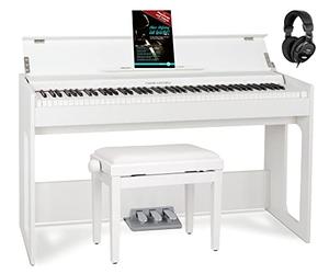 Classic Cantabile DP-S1 WM E-Piano Set - 88 touches lestées, mécanique à marteaux, 10 sons, design Slimline - Pack avec banc, casque & méthode - Blanc mat.