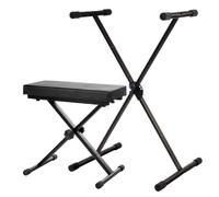 Classic Cantabile Support Clavier et Banc Clavier ECO Deluxe Set - Support Clavier réglable en Hauteur 5 Positions - Banc Confortable pour Piano électrique, Clavier et Stage Piano - Noir