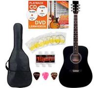 Classic Cantabile guitare acoustique folk gaucher set démarrage, kit d'accessoires à 5 pièces, noir G