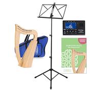 Classic Cantabile H-12 Set Harpe Celtique - Harpe Celtique compacte en frêne - 12 cordes - Accordée en Do majeur - incl. housse, école, pupitre et Metro-Tuner & 2 clés d’accord - Hauteur : 51 cm