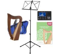 Classic Cantabile H-12 WN Harpe Celtique compacte noyer, 12 cordes, accordée en do majeur. Inclut housse, école, pupitre, métronome-accordeur, 2 clés d’accord. Hauteur : 51 cm.