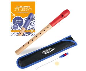 Classic Cantabile Pivella Flûte à Bec C-Soprano Set - Érable avec tête en plastique - Doigté baroque - Incl. méthode, étui, tableau des doigtés, bâtonnet de nettoyage et graisse pour liège - Rouge