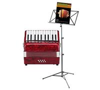 Classic Cantabile Secondo Accordéon Enfant 8 Basses Set (Accordéon enfant avec 8 basses, incl. sangle, housse, pupitre & école) Rouge